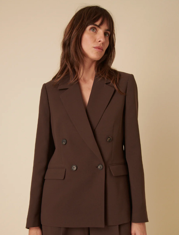 Chocolate Brown Double Breasted Relaxed Blazer