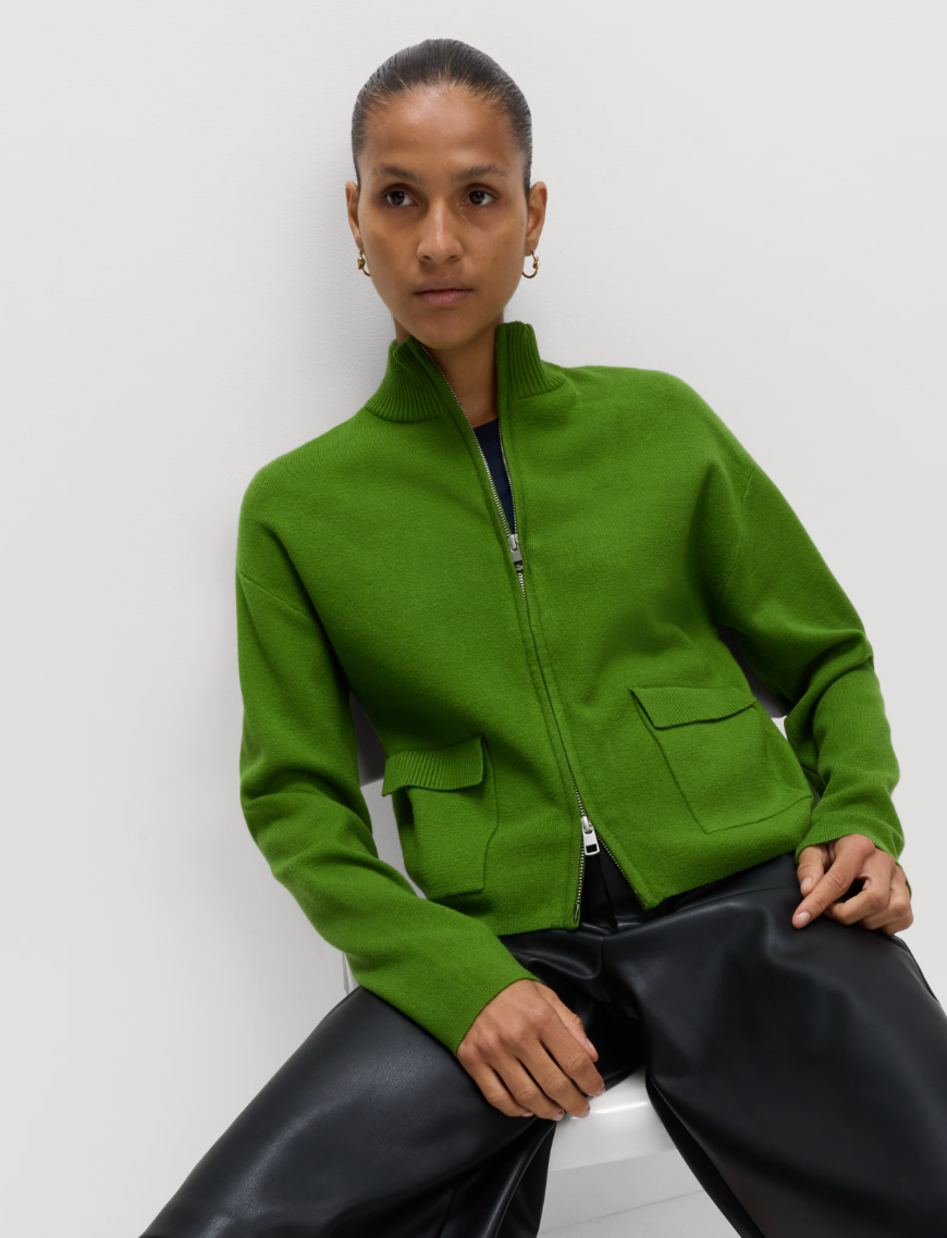 The Bright One...Soft Touch Zip Up Funnel Neck Knitted Jacket