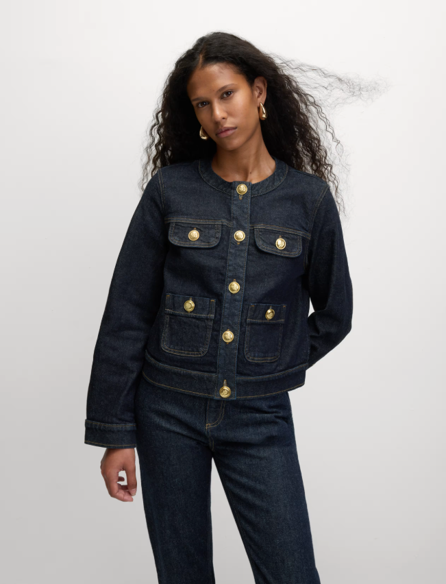 The New Denim One...Collarless Button Through Jacket