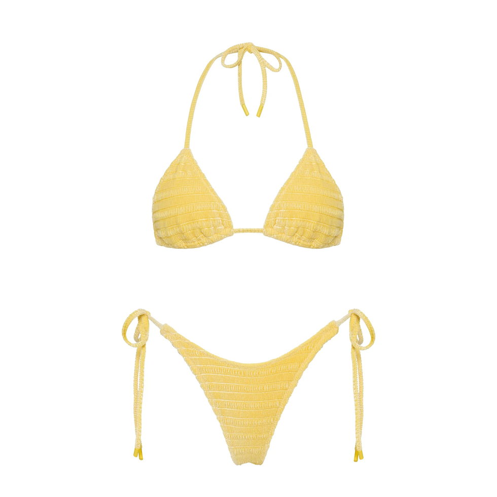 Vinca - Maca Yellow Velvet Triangle Bikini Set