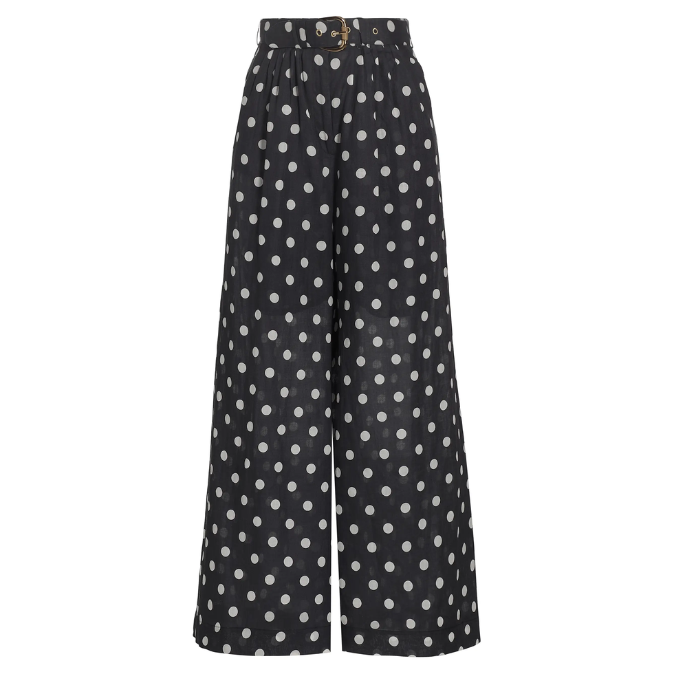 Tuck Belted Polka Dot Wide-Leg Pant