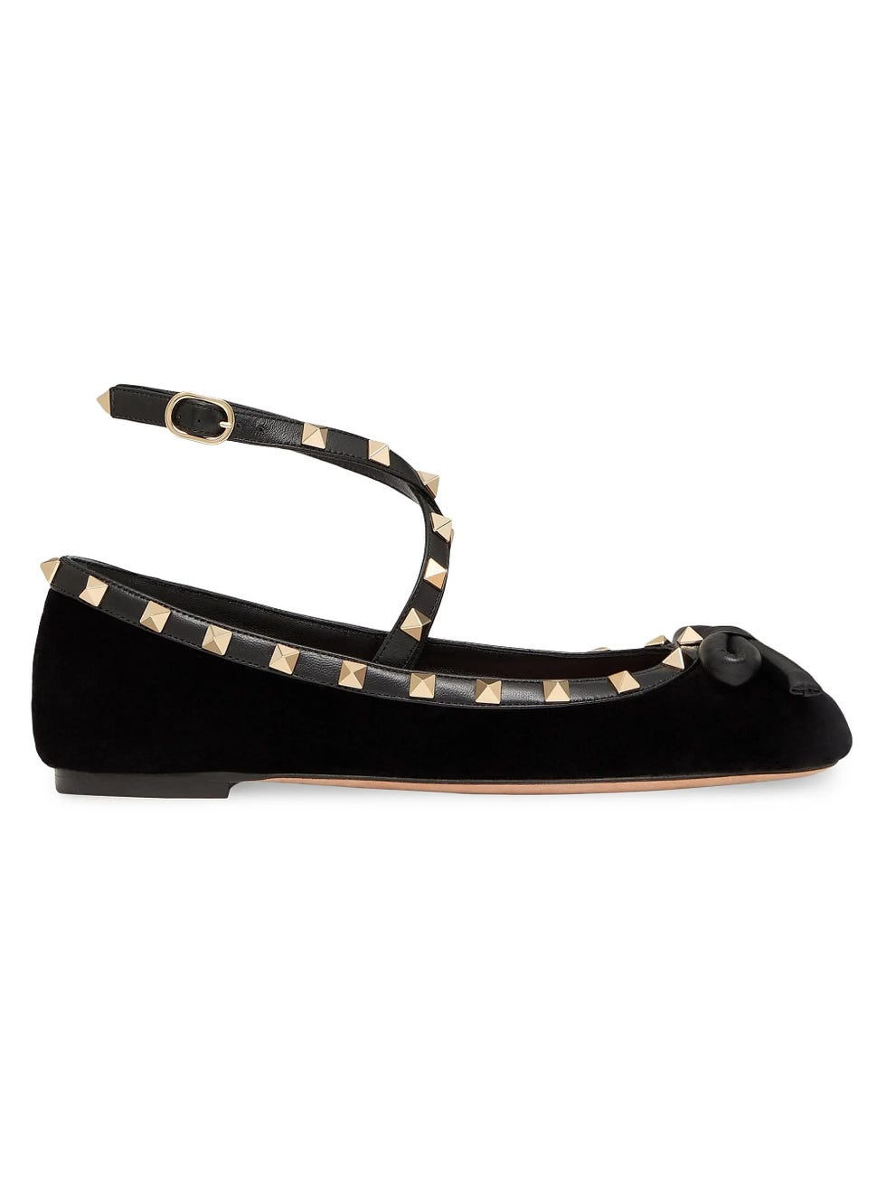 Rockstud Velvet Ballerina Flats
