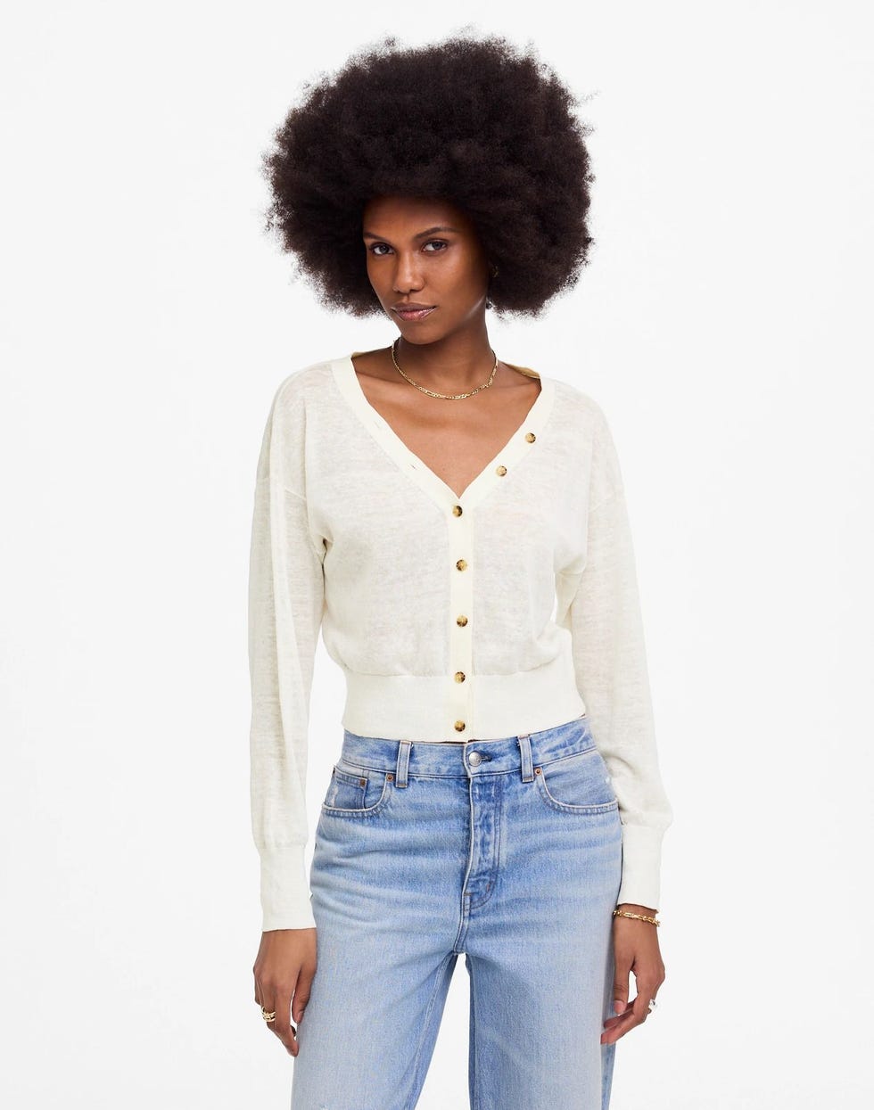 Linen-Blend V-Neck Cardigan