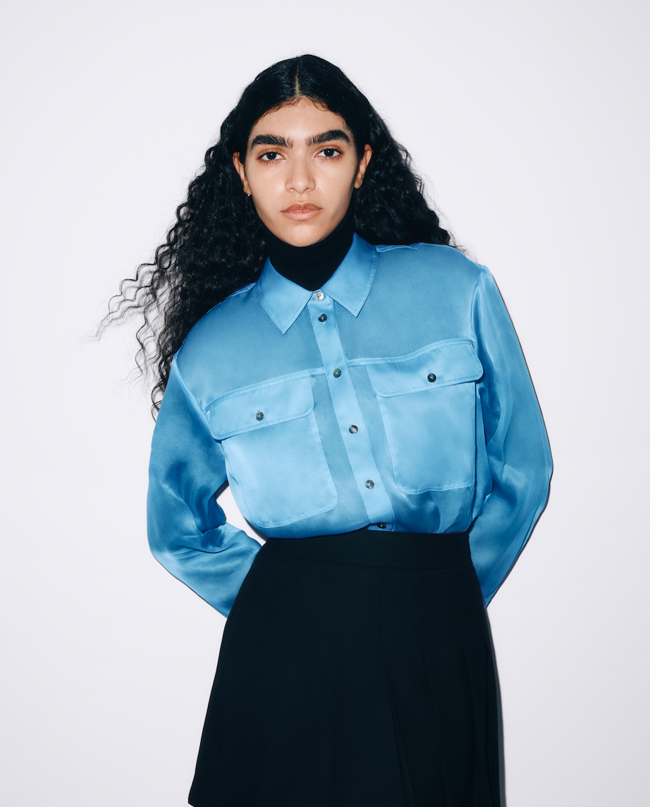 The Baby Blue Shirt: Pure Silk Organza Relaxed Utility Shirt
