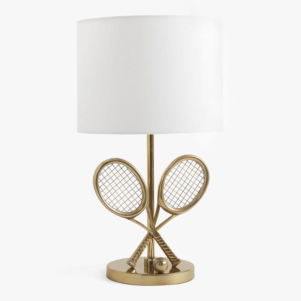 Lámpara de mesa con forma de raqueta de tenis dorada