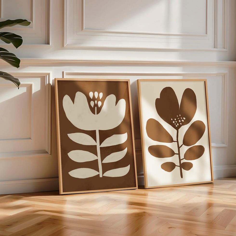 Brown Organic Abstract Print Set of 2