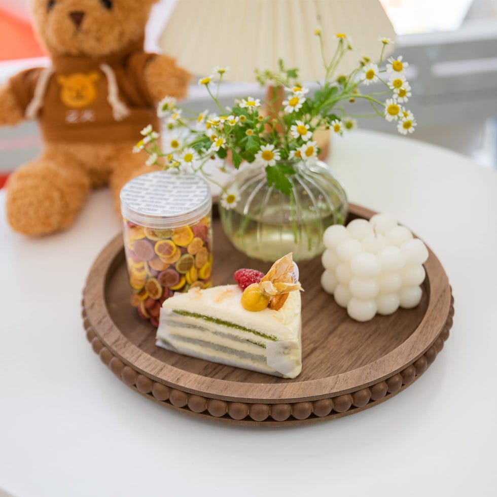 Round Wood Beaded Tray