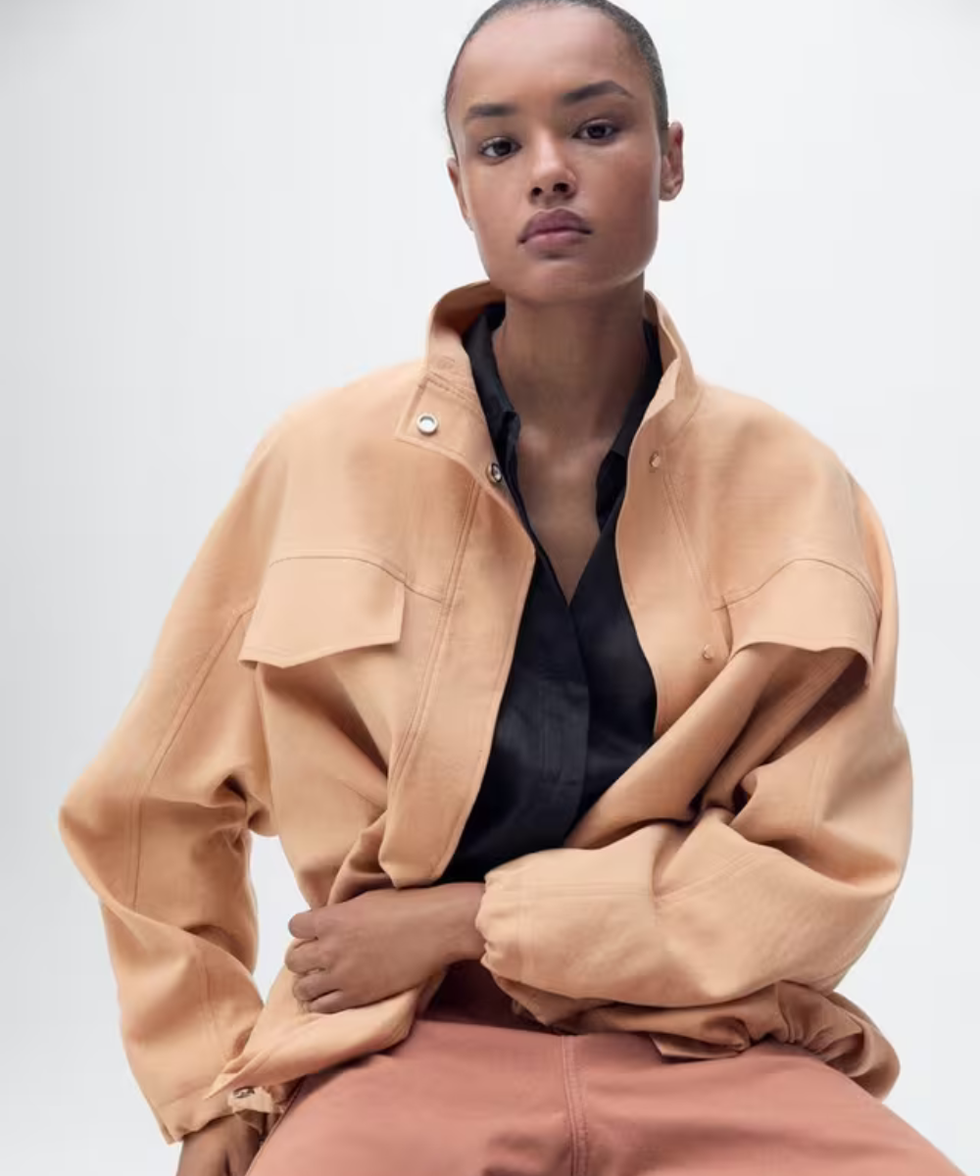 Mango Madame Gathered Hem Turtleneck Oversized Lyocell Jacket