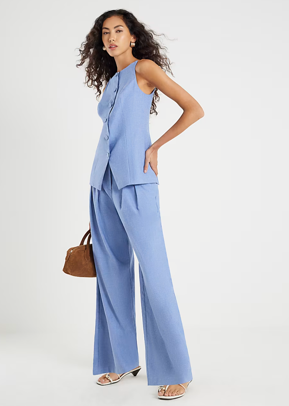Blue High Neck Fitted Waistcoat