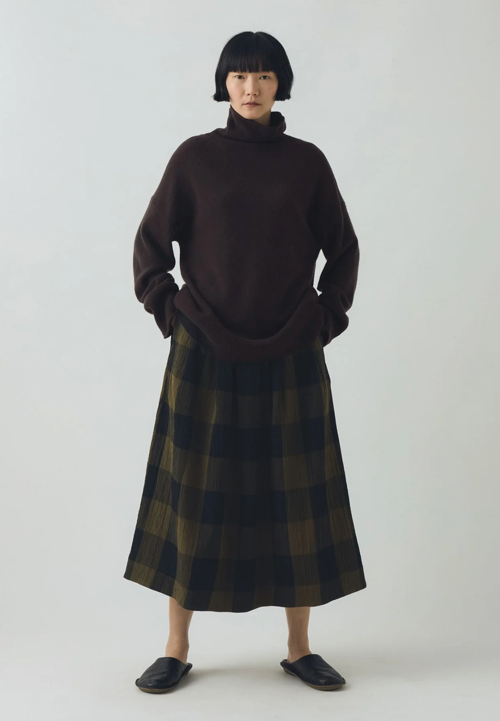Crinkle Cotton Macro Gingham Skirt