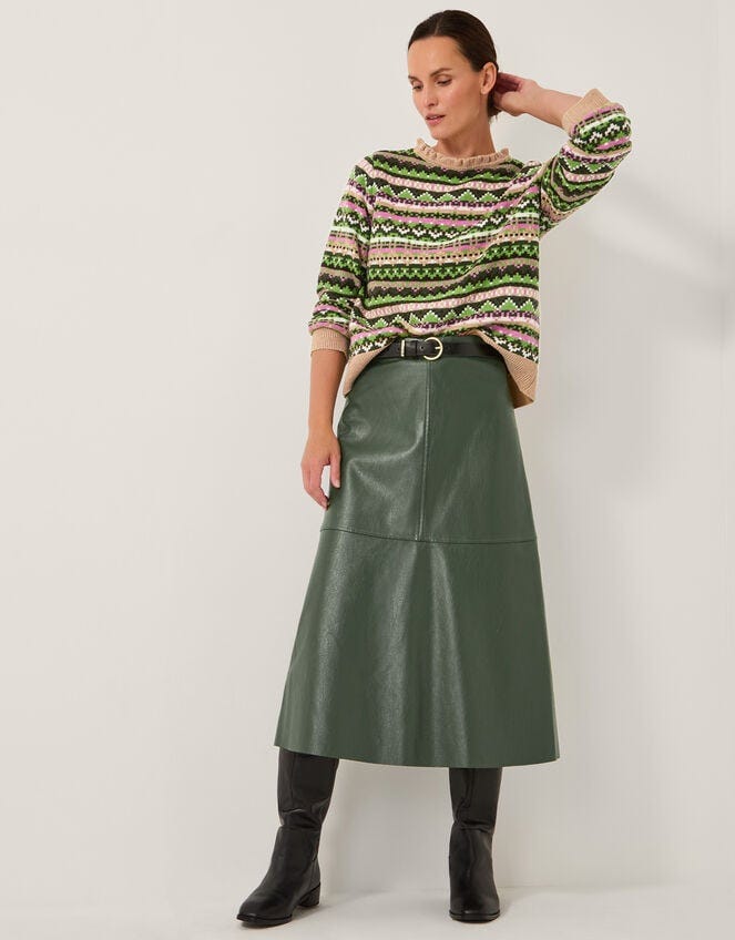 Pippa Faux Leather Midi Skirt Green