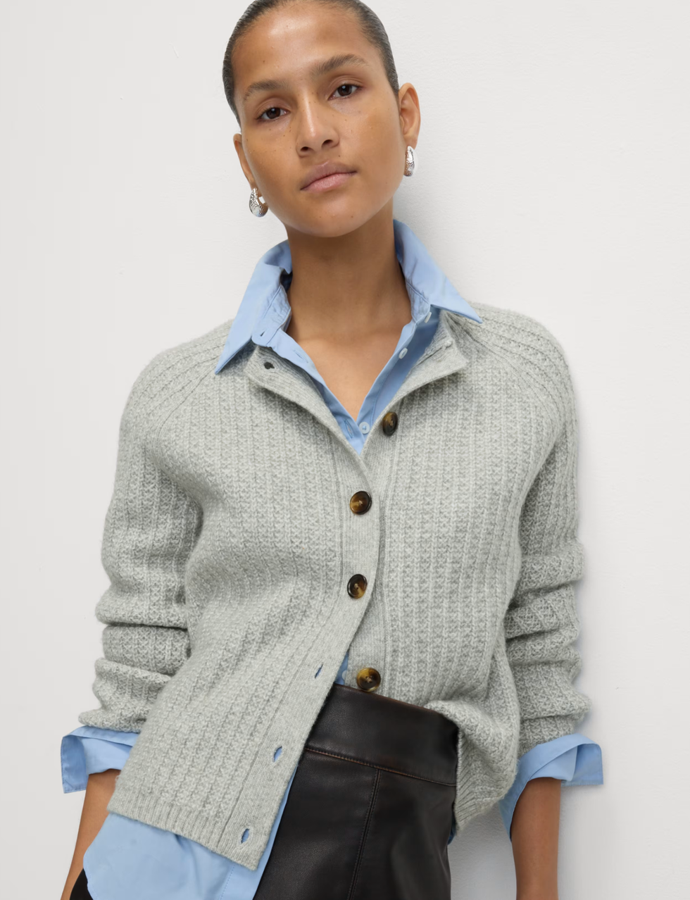 Cloud-Yarn Textured Crew Neck Cardigan
