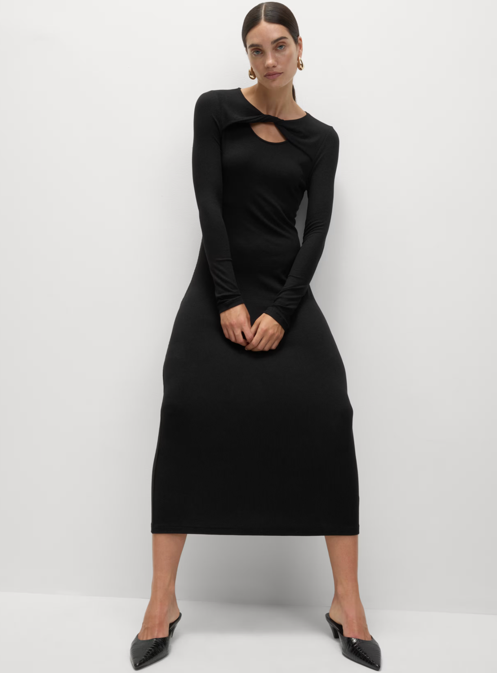 Jersey Ribbed Midi Column Dress