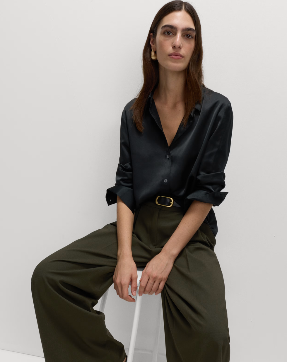 Satin Collared Button Through Shirt
