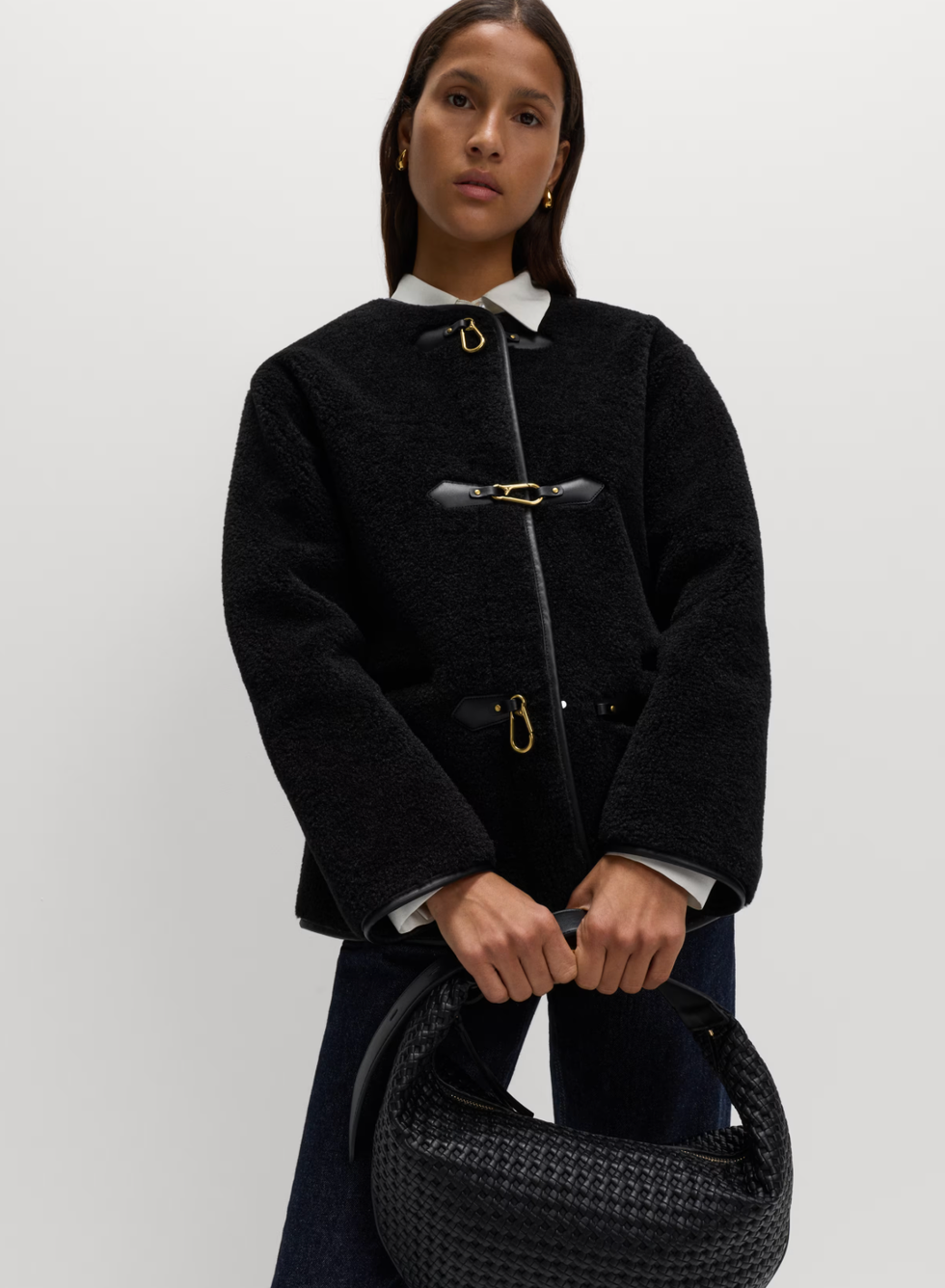 Faux Fur Buckle Trim Coat