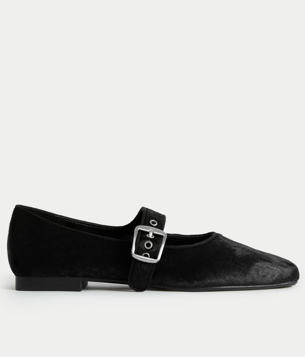Leather Buckle Flat Ballet Pumps