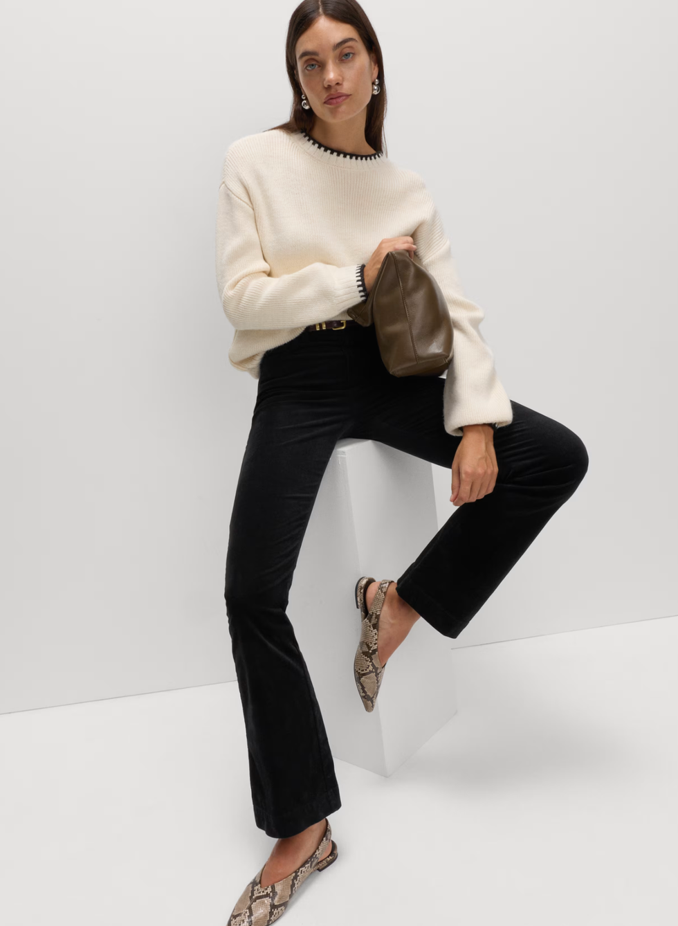 Cotton Rich Crease Front Slim Flare Cord Trousers