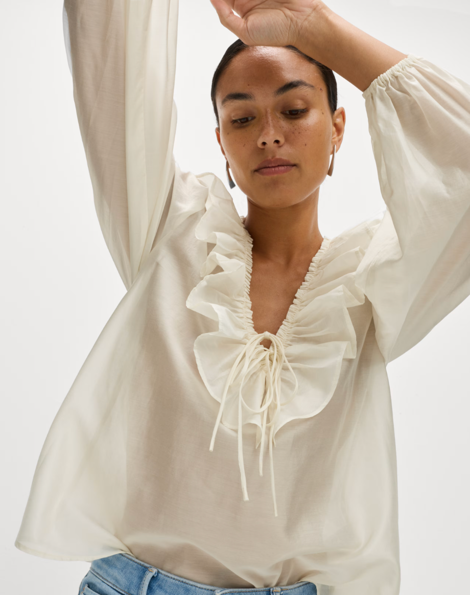 Lyocell Rich Frill Detail V-Neck Top