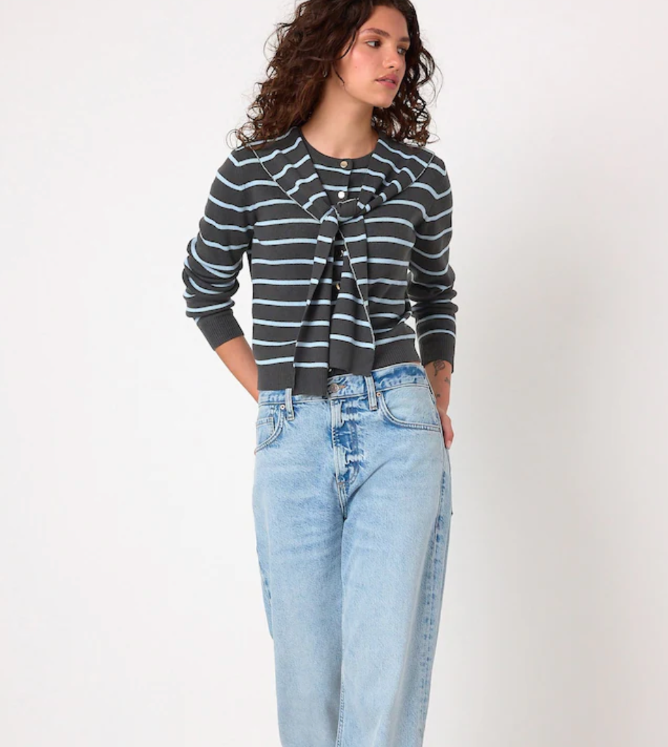 Scarf Layer Crew Neck Cardigan