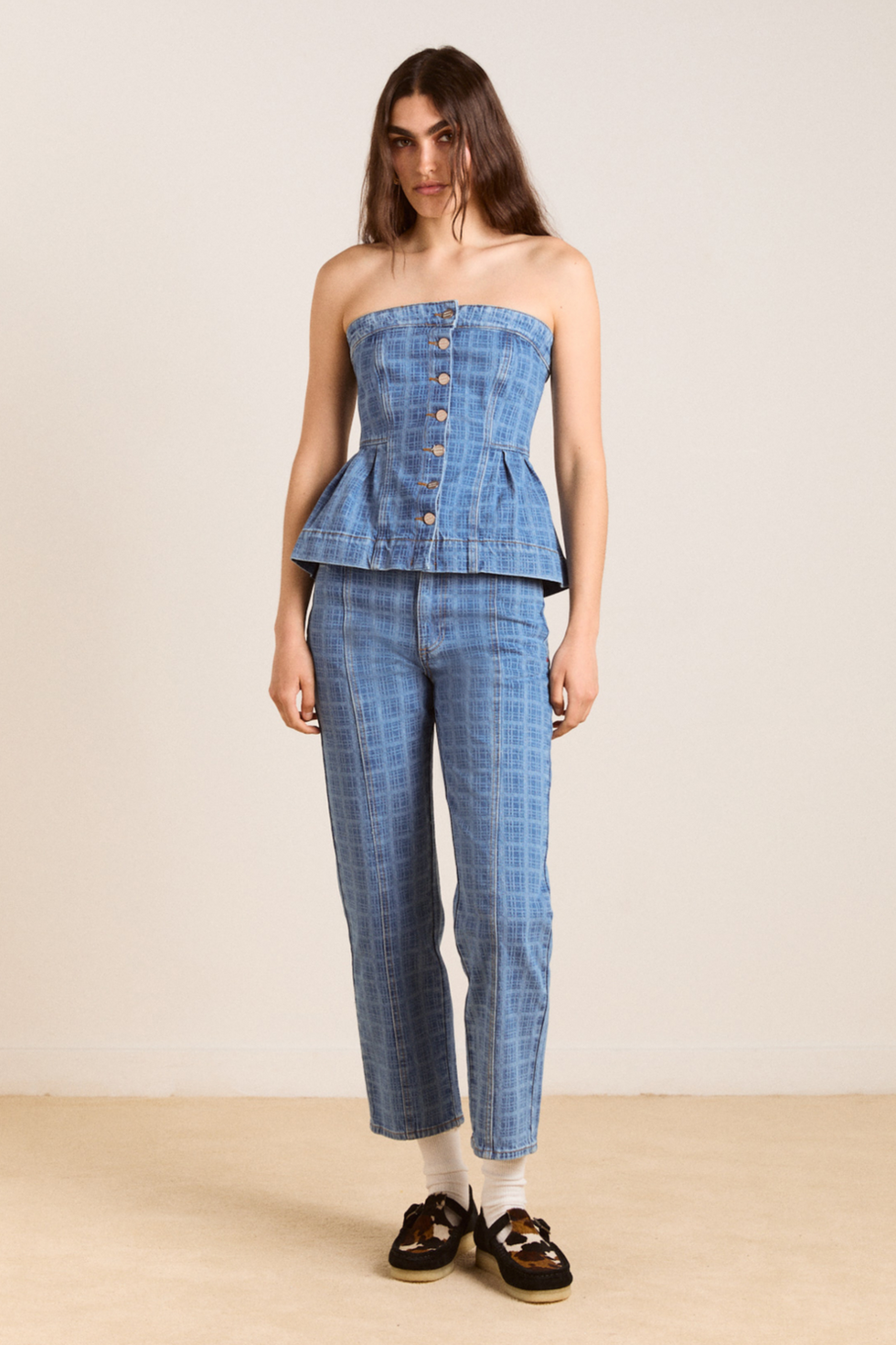 Eloise Denim Top - Laser Check