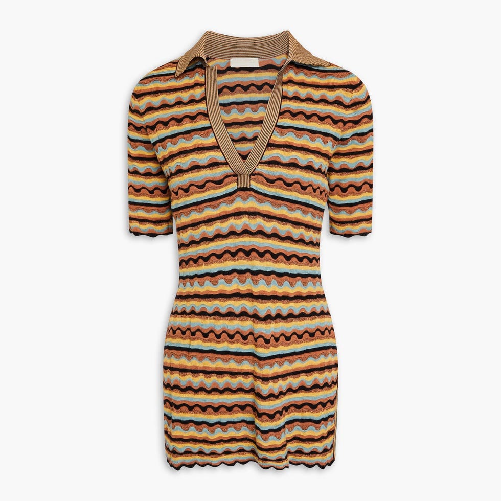 Felix Metallic Crochet-Knit Silk-Blend Polo Top