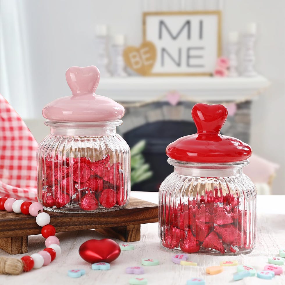 2 PCS Glass Jars with Ceramic Heart Lid
