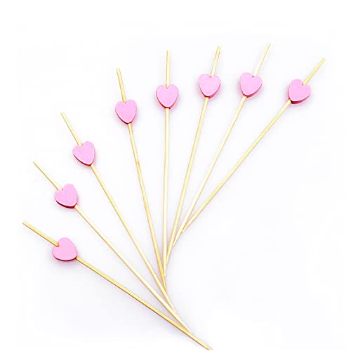 100pcs Natural Bamboo Pink Heart Cocktail Picks