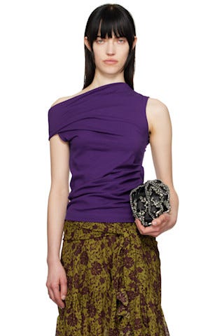 Purple Off-Shoulder Jersey Tank Top