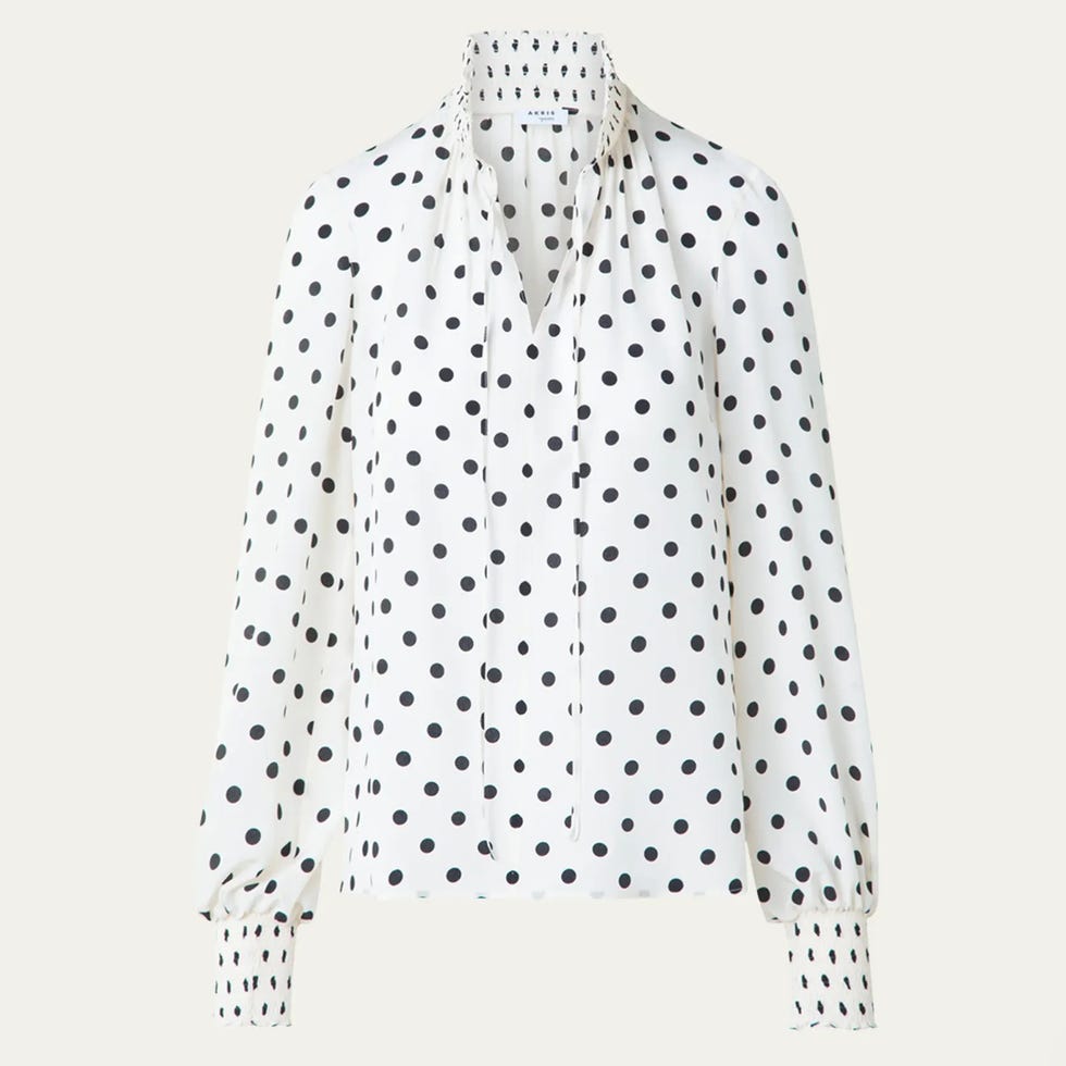 Smocked Polka Dot Silk Crepe De Chine Blouse