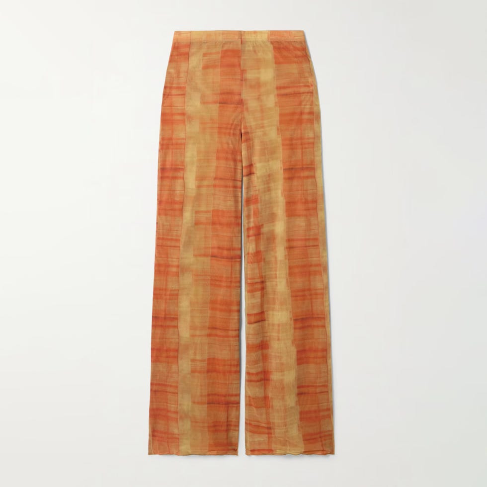 Ferrera Checked Stretch-Tulle Straight-Leg Pants