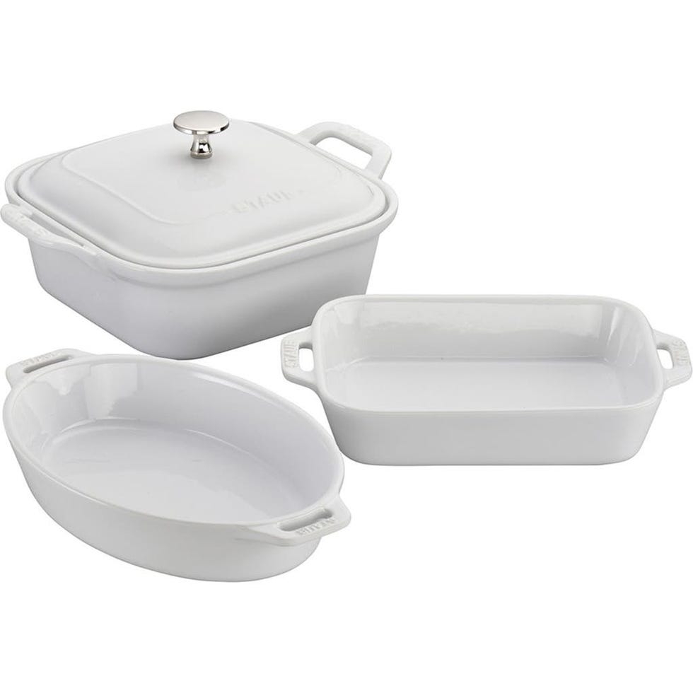 Ceramics 4-pc Baking Pans Set, Casserole Dish with Lid, Brownie Pan, Cherry