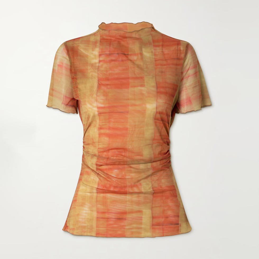 Ferrera Ruched Checked Stretch-Tulle T-Shirt