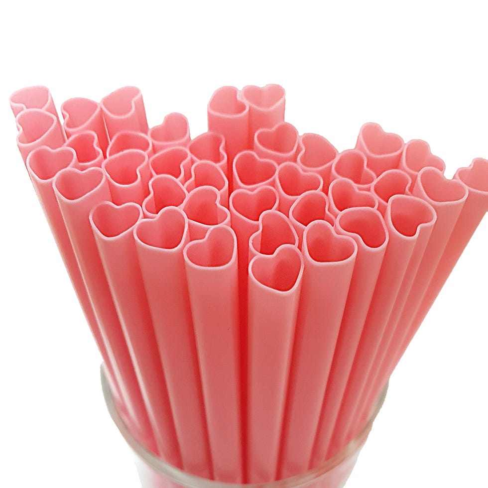 100pcs Heart Shaped Pink Disposable Straws