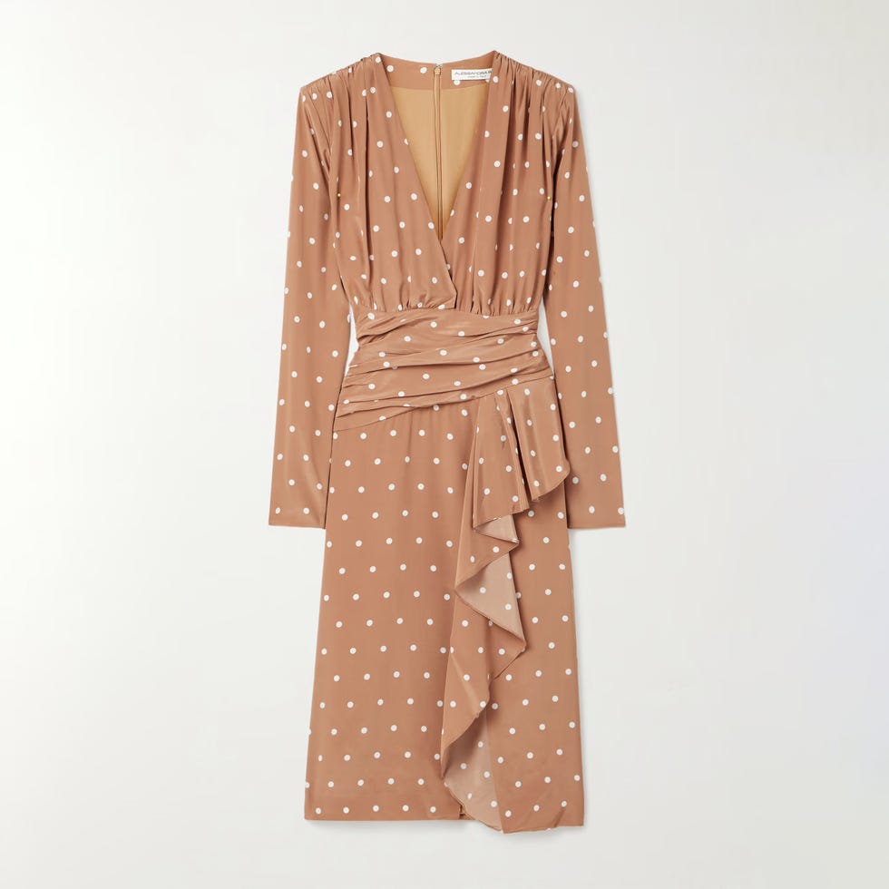 Gathered Polka-Dot Silk Crepe de Chine Midi Dress