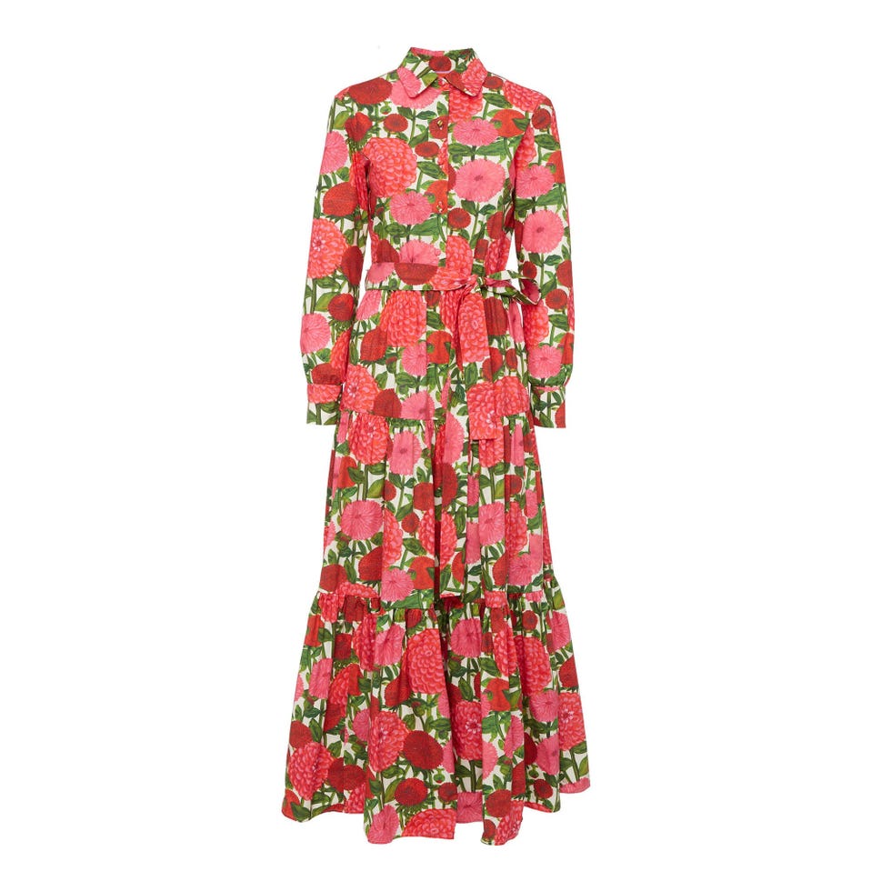 Bellini Dress Pink Dahlias in Popeline Cotton