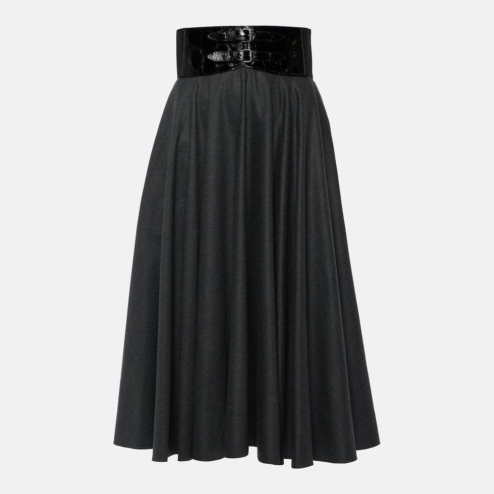 Belted High-Rise Virgin Wool Midi Skirt
