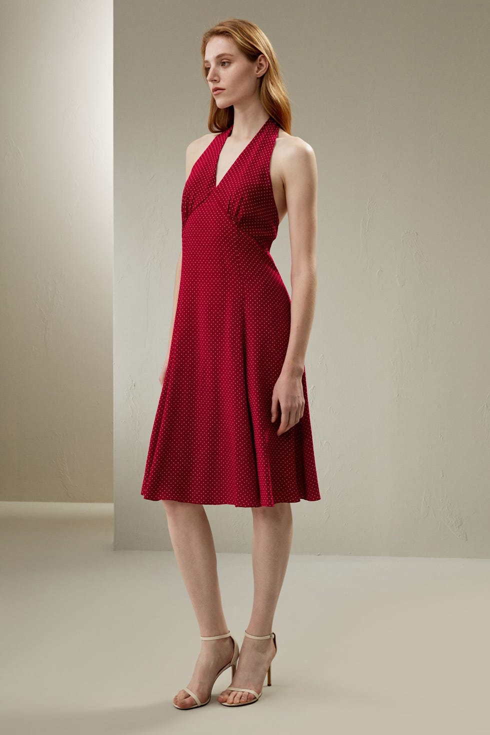 Polka Dot Halter Neck Silk Dress