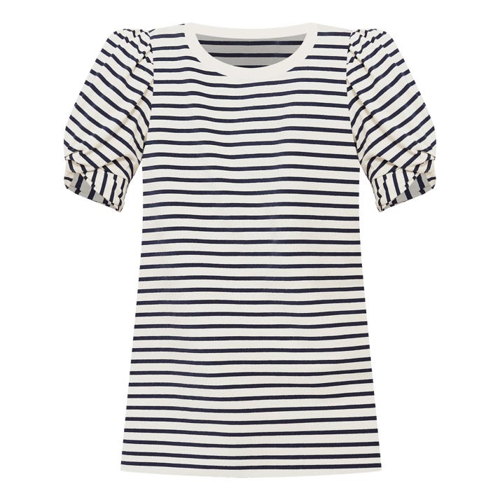 Navy Striped Vesty Puff Short Sleeve Crewneck