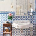 Blue, Room, Interior design, Bathroom sink, Property, Plumbing fixture, Tap, Flower, Purple, Wall, 