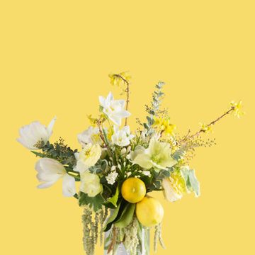 Yellow, Bouquet, Flower, Petal, Cut flowers, Floristry, Flower Arranging, Artifact, Vase, Still life photography, 