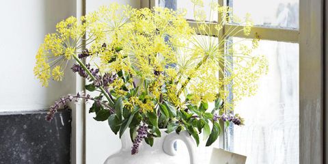 Serveware, Yellow, Flower, Flowerpot, Dishware, Interior design, Bouquet, Artifact, Glass, Vase, 