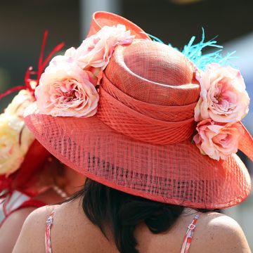 Hat, Flower, Fashion accessory, Petal, Pink, Peach, Headgear, Costume accessory, Sun hat, Orange, 