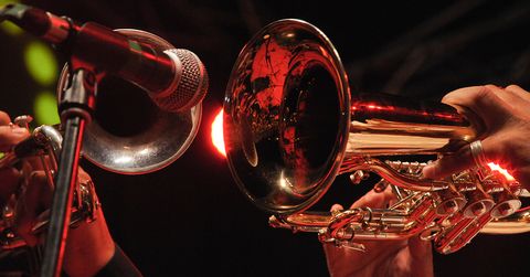 Music, Wind instrument, Music artist, Brass instrument, Amber, Woodwind instrument, Microphone stand, Brass, Audio accessory, Jazz, 