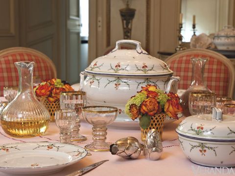 <p>Just in time for your next dinner party: an 82-piece set of 18th-century Niderviller porcelain dinner service ($11,000-$16,000) and a 56-piece Bohemian gilded glass service (estimate $1,400-$2,000).</p>