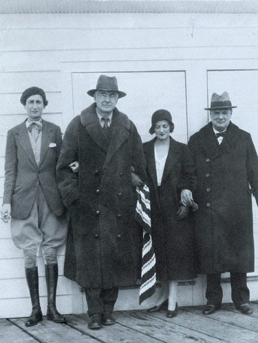 The Baruchs were involved politically and financially in national affairs. Belle and Bernard Baruch with Diana and Winston Churchill on dock at Hobcaw.