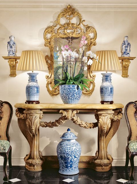 Blue, Porcelain, Room, Interior design, Blue and white porcelain, Table, Furniture, Ceramic, House, Plant, 