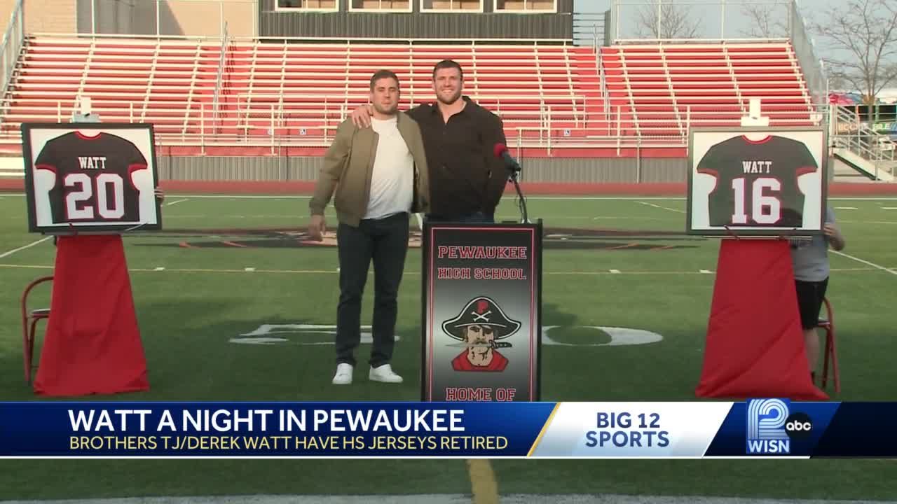 Pewaukee High School jersey retirement ceremony for Derek and TJ Watt