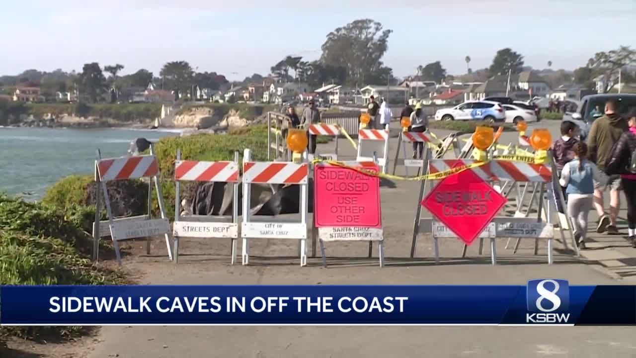 Large chunk of sidewalk caved in off the popular West Cliff Drive