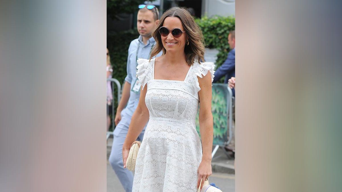 preview for Style Ace! Pregnant Pippa Middleton Steps Out in White Eyelet Dress for Day at Wimbledon