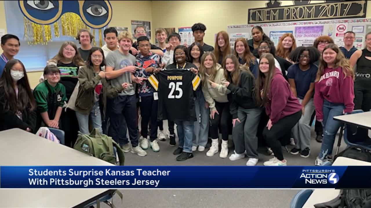 WATCH: Kansas students surprise their Steelers fan teacher with custom  jersey